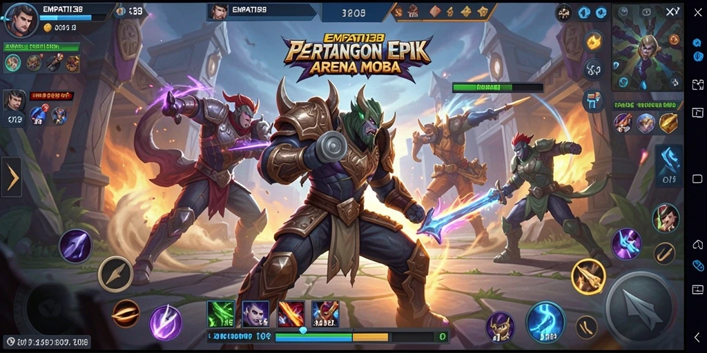 Screenshot gameplay <strong>EMPATI138</strong> yang menampilkan aksi seru di arena MOBA.
