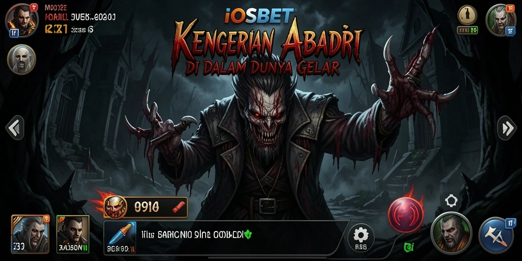 Tampilan gameplay IOSBET dengan atmosfer menakutkan dan karakter menyeramkan.