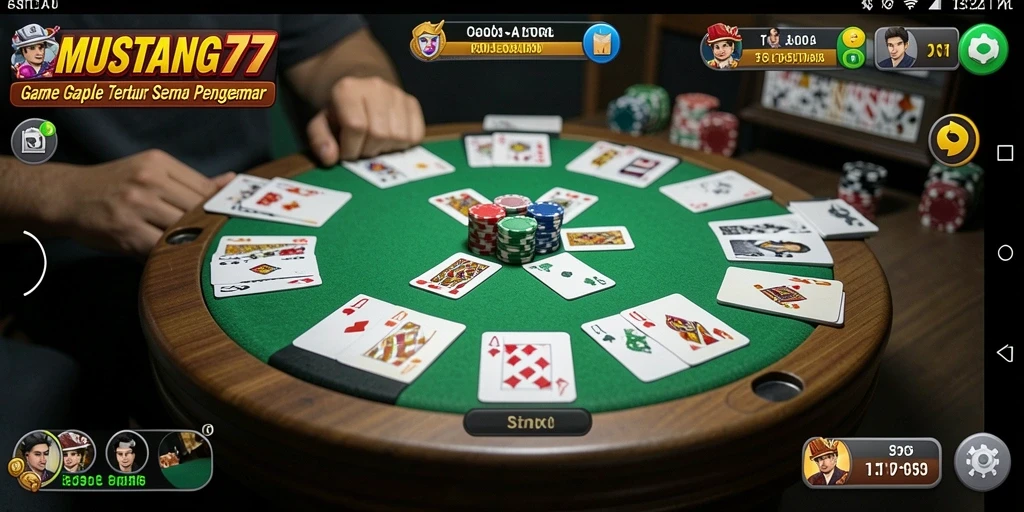 Tampilan gameplay Gaple yang seru di MUSTANG77.