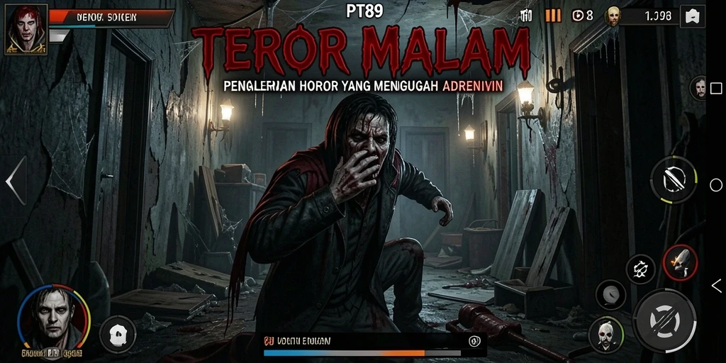 Tampilan gameplay PT89 saat menjelajahi ruangan gelap dan menyeramkan.