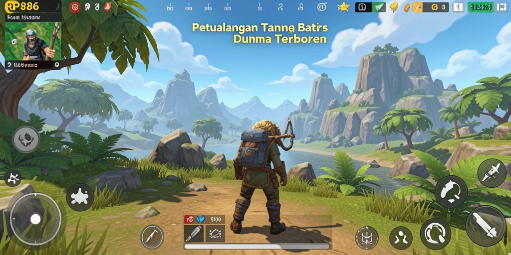 Screenshot yang menunjukkan aksi eksplorasi dalam dunia terbuka RP886.
