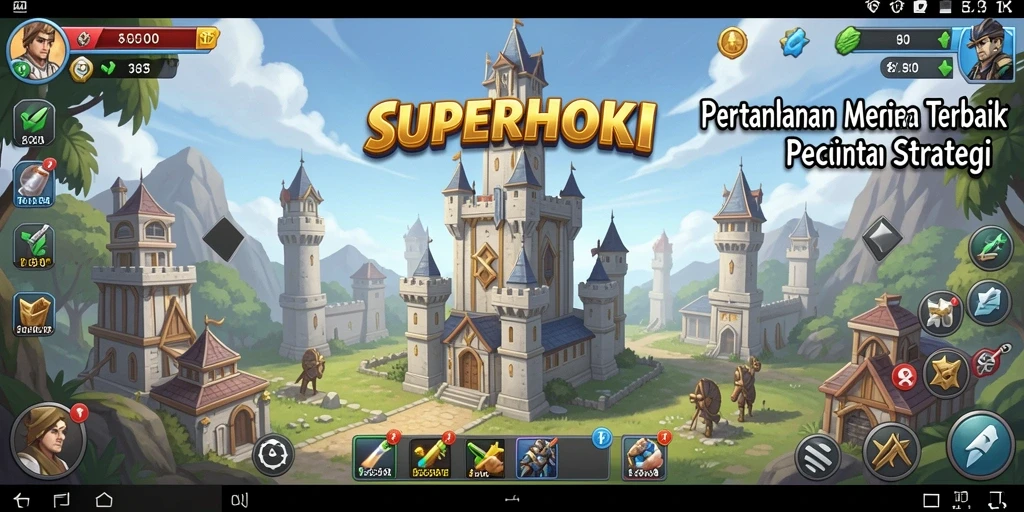 Tangkapan layar gameplay SUPERHOKI menampilkan aksi pertahanan menara yang mendebarkan.