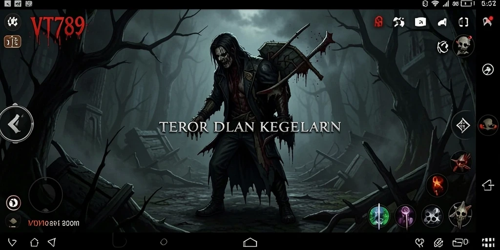 Tangkapan layar gameplay VT789 menampilkan suasana kegelapan dan ketegangan yang mendalam.