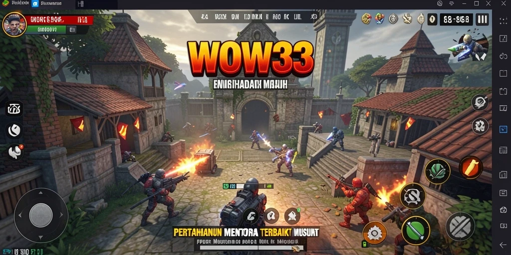 Tampilan gameplay seru di WOW33 dengan menara dan musuh yang menantang.